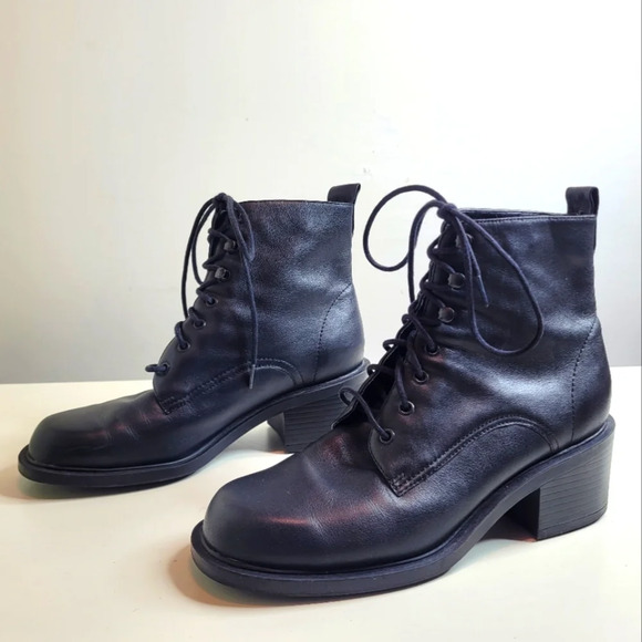 Studio Works Black Leather Donna Lace Up Boots Size Women's 6 - Picture 2 of 10